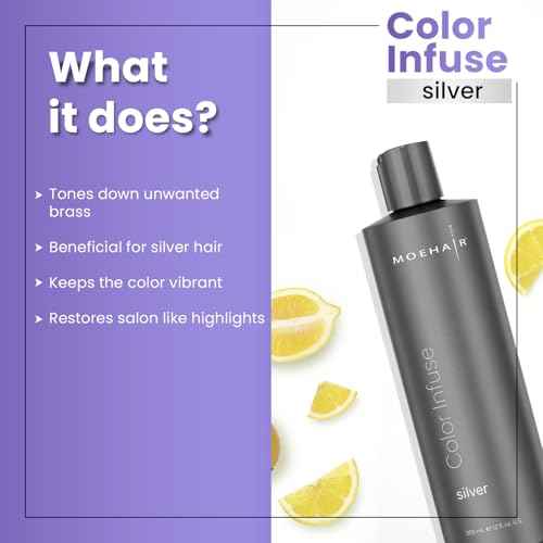 MOEHAIR Color Infuse Silver ? 12 Fl. Oz | Purple Toner for Silver, Gray & White Hair | Neutralizes Unwanted Brassiness | Salon-Grade Hair Toner for Brassy Hair | Brass Off | Sulfate and Paraben-Free