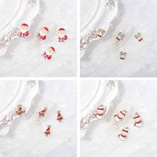 Christmas Nail Charms 3D Snowman Reindeer Bell Santa Nail Rhinestones Shiny Christmas Tree Gloves Hat Gift Box Design Nail Gems Jewelry Cute Elk Nail Charms for Women Acrylic Nail DIY Supplies 16Pcs