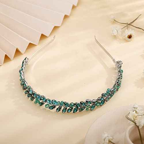 Teyglen Bridal Malachite Green Rhinestone Crystal Handmade Hair Hoop Headband (Women, Hair Styling, Wedding, Christmas, Adult, 1 Count)