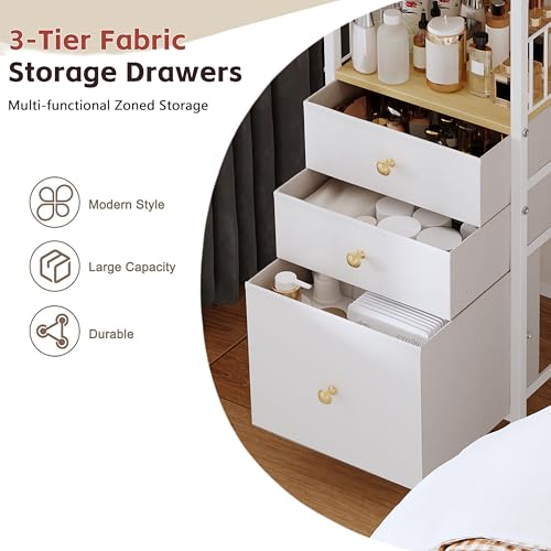 Makeup Cart Organizer with Mirror, Large Floor Skincare Organizers Make Up Organizers-Vanity Storage Organizer Cosmetic Display Cases Holder for Skin Care Perfume Nail Polish Brush Hair Tool (White)