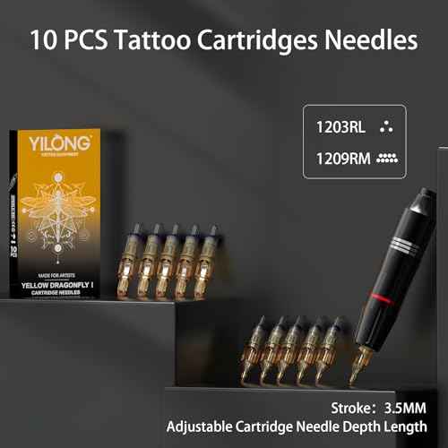 Wireless Tattoo Kit for Beginners - Tattoo Machine with 1200 mAh Capacity Power Supply, Tattoo Pen Kit with 10Pcs Tattoo Cartridge Needles Transfer Papers and 3mm Tatoo Practice Skin