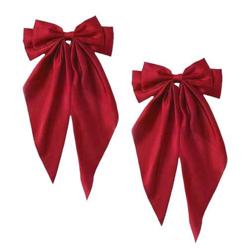 Big Red Hair Bows,Large Satin Silky Barrettes,Christmas Hair Bow Clips with Long Tail,Christmas Gifts for Women,Oversize Ribbon Clips Coquette Bows Hairs Accessories for Girls Adult
