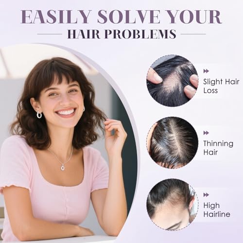 Hair Toppers for Women Real Human Hair 12 Inch Long Straight Toppers for Women with Thinning 7 * 13CM Silk Base Clip in Hairpieces with Bangs (Medium Brown)