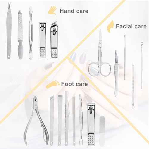 Yougai Nail Clippers set for Men and Womens Gift Manicure Set 18 Pieces Stainless Steel Manicure Kit,Nail Care Tools with Luxurious Travel Case