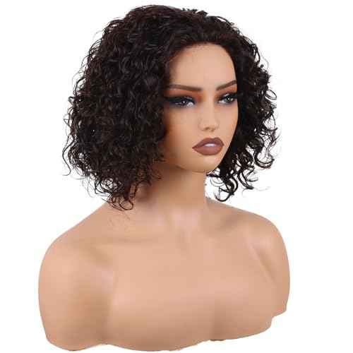 10 Inch Deep Curly Wigs Human Hair 13x2 Lace Front Wig with Pre Plucked Natural Hairline 180 Density with Baby Hair, Beginner-Friendly Glueless Wig for Black Women Natural Color