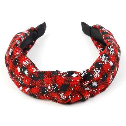 Christmas Headbands for Women Girls Plaid Headbands Holiday Knotted Head Bands with Snowflake Red Black Buffalo Plaid Hair Hoops Festive Top Knot Headband Christmas Gifts Hair Accessories for Women