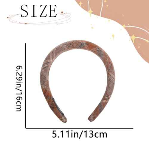 Handmade Tartan Headbands Christmas Plaid Headband for Women French Hairbands Brown Hairband Christmas Headwear for Styling Comfortable Padded Hair Hoops Grid Headbands Checked Hair Accessories 1Pcs