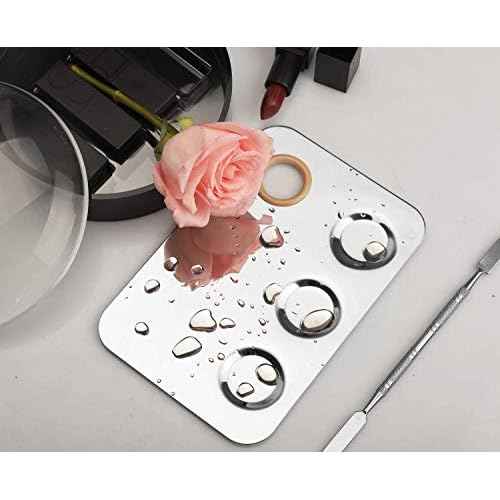 Makeup Mixing Palette, 6x4inch Stainless Steel Makeup Palette 3-well Nail-art Cosmetic Artist Mixing Palette with Makeup Spatula, Stocking Stuffers Christmas Gifts for Women