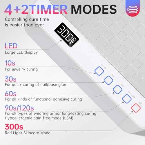UV LED Nail Lamp, Rechargeable UV Light for Gel Nails, Luxury Nail Dryer, Curing Lamp for Gel Polish Dryer, Two Hand with Special Red Light Skincare, 4+2 Timer