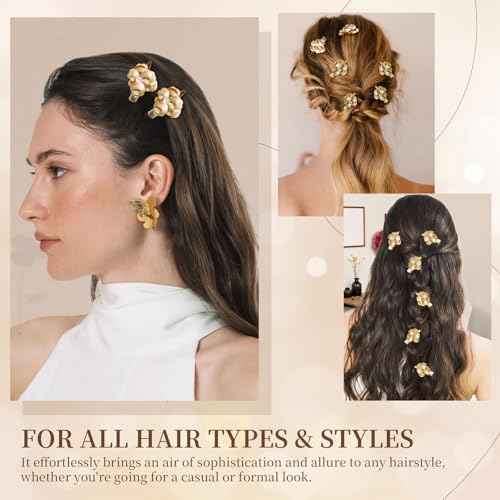 6 Pack Gold Flower Hair Clips for Girls, Small Hair Claw Clips with Pearl Accents, Metal Alligator Hair Barrettes Hair Clips for Styling - Gift Ready Floral Hair Accessories for Women