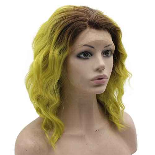 MX angel Shoulder Length Ombre Yellow Heat Friendly Synthetic Lace Front Wavy Wig