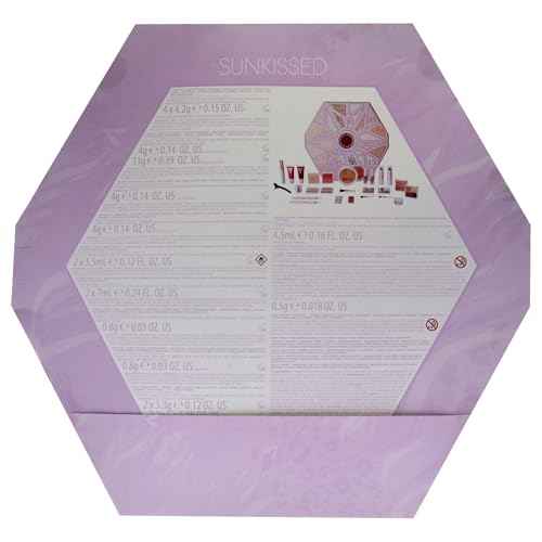 Sunkissed Christmas 25 Days of Beauty - Face, Lips and Eye Makeup - 2 Nail Polishes and 3 Cosmetic Brush Applicators - Vegan Formula - 25 Makeup Products and Accessories - 1 pc Gift Set