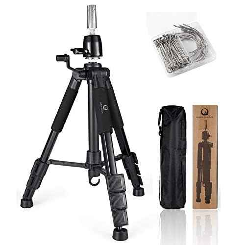 Wig Stand Tripod with Non-Slip Base Adjustable Mannequin Head Stand with Hook Heavy Duty Manikin Head Tripod