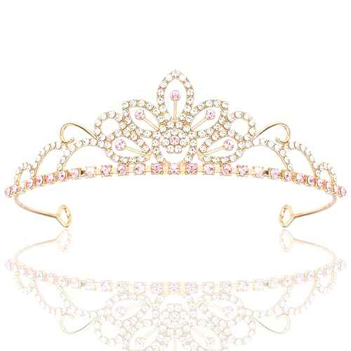 Princess Tiara for Little Girls Princess Crowns for Little Girls Pink Tiaras for Girls Fairy Crown Headband for Birthdy Christmas Halloween Party Favors Prom Wedding Gifts Decorations Flower Crystal Rhinestones Headpiece