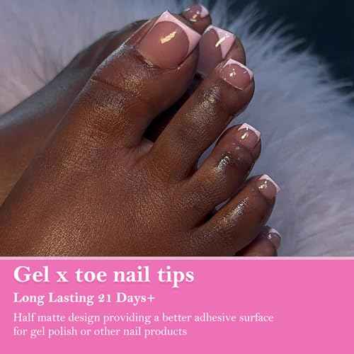 AddFavor Toe Nail Tips, 600pcs Soft Gel Toenail Tips Short Square Fake Toe Nails, Clear False Toe Tips 12 Sizes Acrylic Nail Tips for Toe Nails Extension
