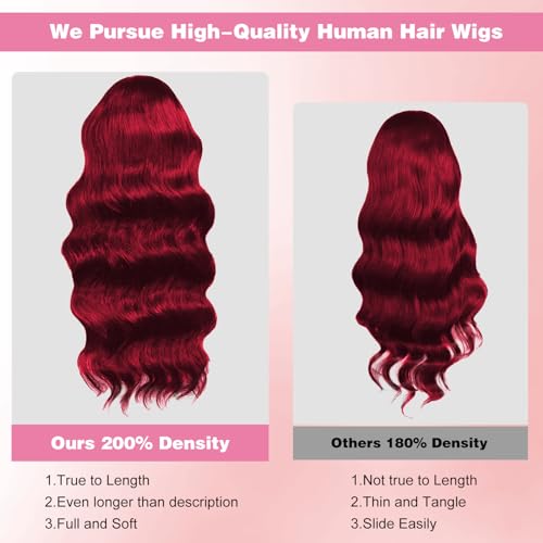 26 Inch 99J Burgundy 13x4 HD Transparent Lace Body Wave Lace Front Wigs Human Hair Pre Plucked 200% Density Lace Frontal Human Hair Wigs For Women
