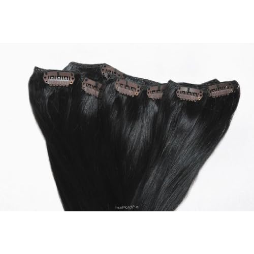 TRESSMATCH 16¡±-18" Remy Human Hair Clip in Extensions Thick to Ends Off Black (1b) 9 Pieces Full Head Volume Set Thick to Ends [4.3oz/123grams] ¡¦