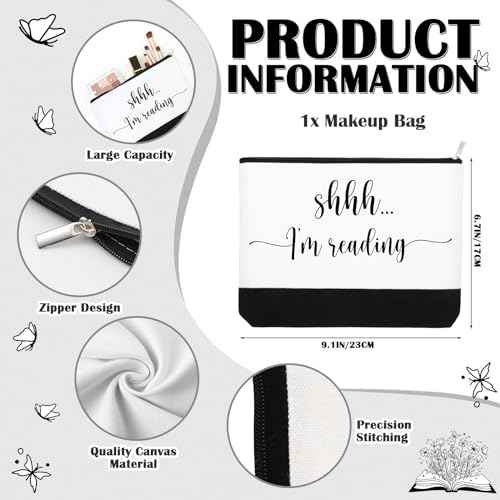 Buryeah 2 Pcs Book Lovers Gifts for Women Reusable Tote Bag Makeup Bag with Metal Zipper Book Club Gifts for Bookish Teacher Librarian Library Readers