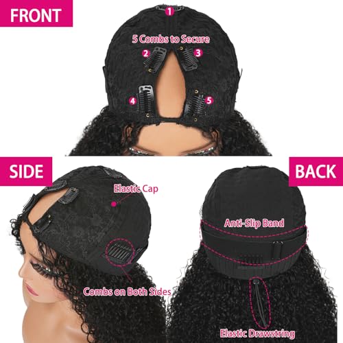Ainmeys Curly V Part Wigs Brazilian Kinky Curly Human Hair Wigs for Black Women V Shape Wigs No Leave Out Lace Front Wigs Upgrade U Part Wigs Glueless Full Head Clip In Half Wigs(14IN 180% Density)