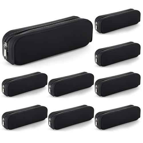 8 Pcs Silicone Pencil Case Pen Zipper Pouch Bags Aesthetic Operation Christmas Holiday Gifts Stationery Travel Toiletry Makeup Coin Organizer Waterproof Christian (Black)