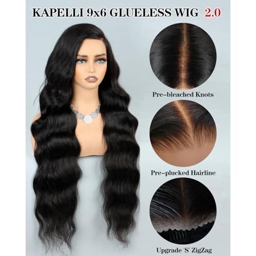 9x6 Glueless Wigs Human Hair Pre Plucked Pre Cut Body Wave Lace Front Wigs 200% Density Human Hair Wear and Go Glueless Pre Bleached Knots Wig 18 Inch