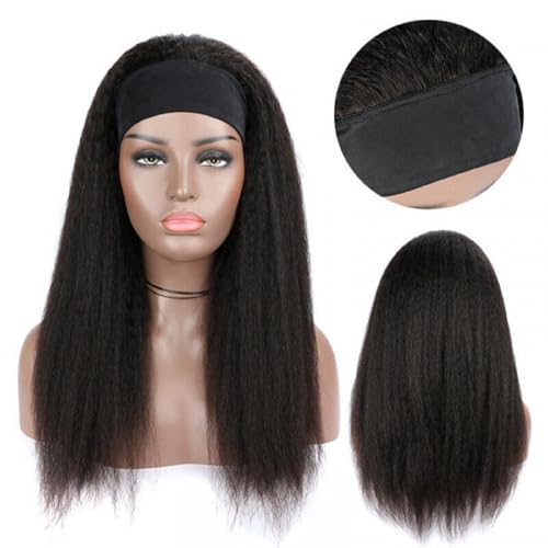 Headband Wig Human Hair Kinky Straight 20 Inch Glueless None Lace Front Wigs for Black Women Headband Half Wigs 180% Density Natural Color