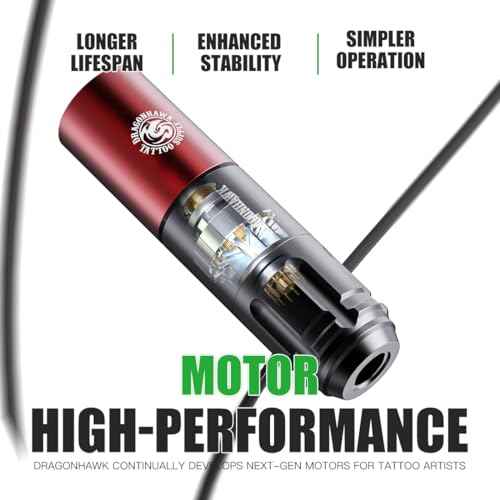 Dragonhawk A1 Beginner Tattoo Kit Wireless Complete Pro Tattoo Gun Pen Machine Kit, Cartridges Tattoo Machine Needles Red Color