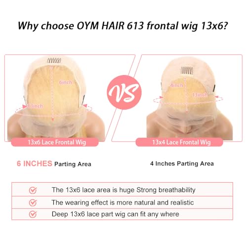 613 Lace Front Wig Human Hair 13x6 Transparent Straight Blonde Lace Front Wigs Human Hair 180% Density Guleless Wigs Human Hair Pre Plucked 613 HD Lace Frontal Wigs For Women 28inch
