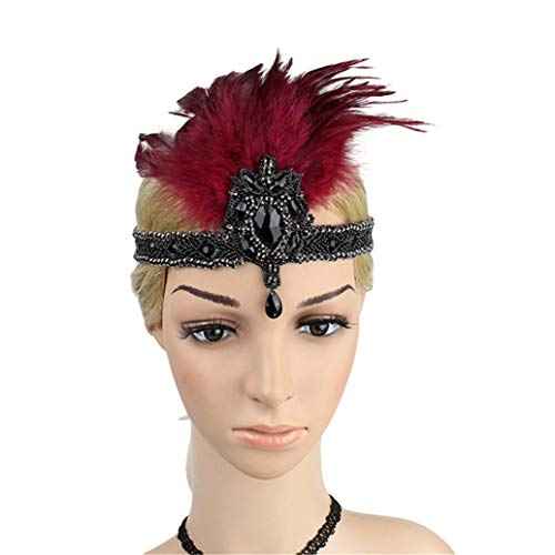 Roaring Art Deco 1920s Flapper Feather Headpiece Roaring 20s Great Gatsby Headband for Women 1920s Headwear