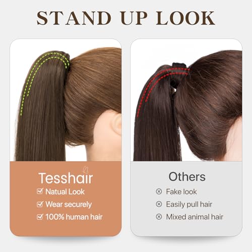 Claw Clip In Ponytail Extension, 100% Human Hair Ponytail Extension, No Tangle & Smooth, 105g, 16 Inch #Dark Brown