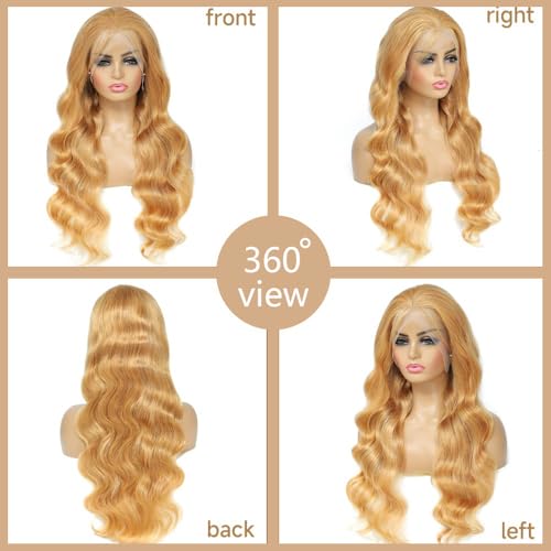 Honey Blonde 13x6 HD Lace Front Wigs Human Hair Honey Blonde Wig Human Hair 200% Density Honey Blonde Body Wave Wigs Human Hair 27# Colored 22 Inch