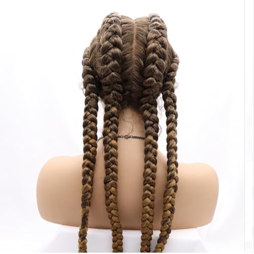 xiweiya 36¡±Long Blonde Brown Braided Wig 100% Hand Braided Brown Twisted Braids 360 Swiss Lace Front Wig Light Brown Double Dutch Braided Wigs with Baby Hairs for Women