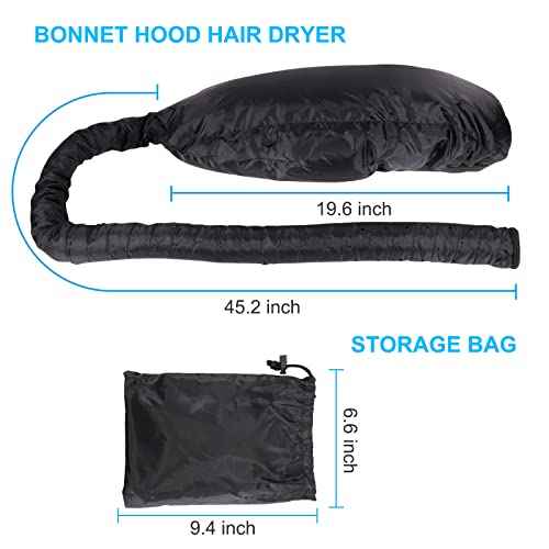 Upgraded Large Hooded Hair Dryer Bonnet Cap with Long Tube for Fast Drying, Fits All Head Sizes and Hair Styling