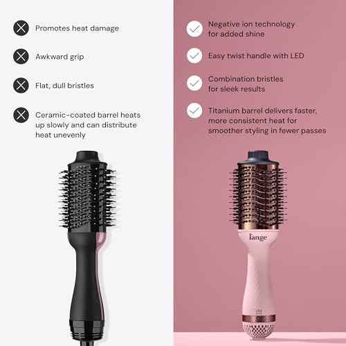 L'ANGE HAIR Le Volume 2-in-1 Titanium Blow Dryer Brush | Hot Air Brush for Hair Drying & Styling | Ionic Oval Barrel for Smooth, Frizz-Free Volume | (Blush ? 60mm)