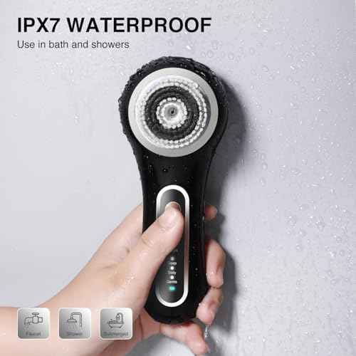 Face Scrubber Exfoliator, Rechargeable Facial Cleansing Brush with 5 Brush Heads, Deep Cleaning for All Skin Types, Black