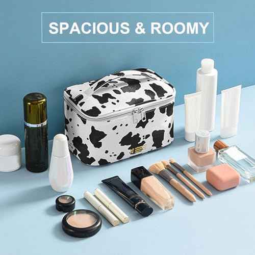 KITENROM Makeup Bag Portable Travel Cosmetic Bag with Brush Holder£¬Waterproof Make Up Bag For Women with Handle Print Cow