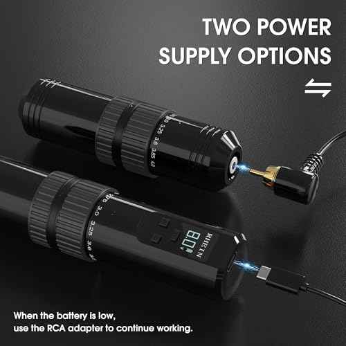 Wireless Tattoo Machine Kit Tattoo Gun Kit Rotary Pen Kit with 1400mAh Battery 7 Adjustable Strokes 14 Tattoo Inks 20pcs Mixed Size Tattoo Needles Cartridge for Professional Beginners RNE40KIT-1
