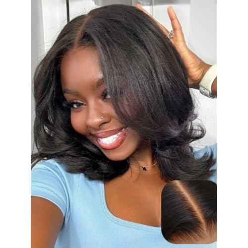 Beauty Forever 7X5 Bye Bye Knots Wear and Go Wig Yaki Straight Pre Cut Lace Bob Wigs Human Hair Lace Closure Wig Pre Plucked, Easy Install No Skill Needed 150% Density 10inch