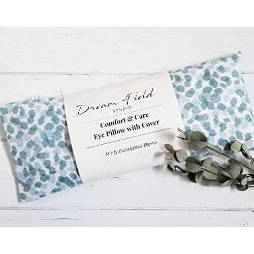 Eucalyptus Eye Pillow - Headache & Sinus Relief, Heat Therapy Pack, Organic Cotton Cover, Eco-Friendly Ingredients - Blue Spa Print