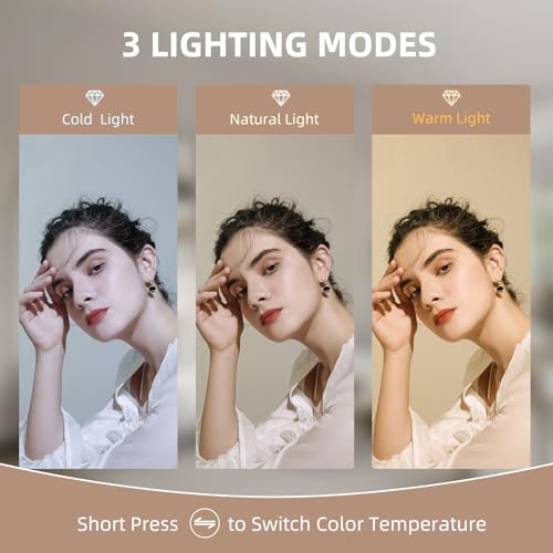 Misavanity Vanity Mirror with Lights Tempered Glass 22.8" x 18.1" Lighted Makeup Mirror with Light Strip Crushed Crystal 3 Colors Modes Dimmable Lights USB Charging Port and 10X Magnification, White