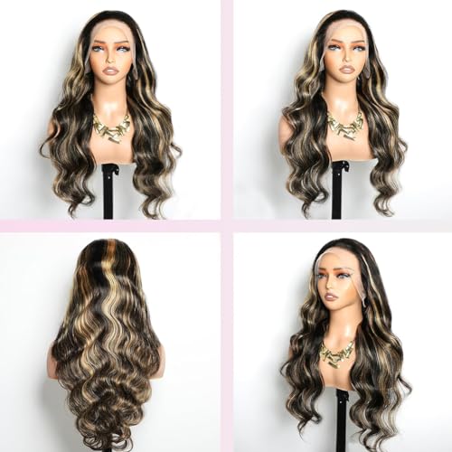 Ombre Lace Front Wig Human Hair Pre Plucked 24 Inch Body Wave 1B/27 Highlight Lace Front Wig Human Hair 180% Density Colored 13x4 HD Lace Frontal Glueless Wigs For Black Women