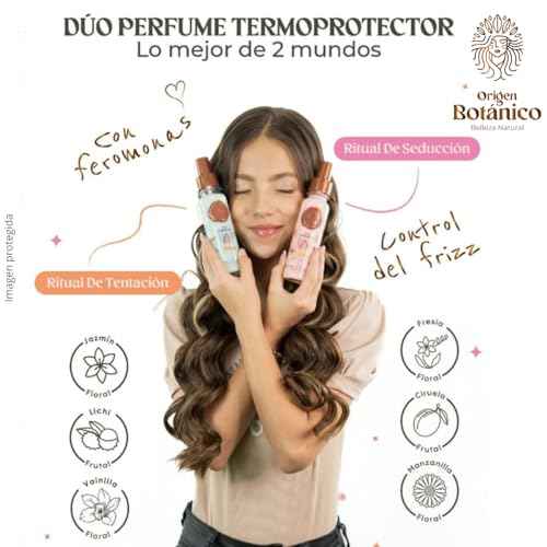 Hair Perfume - DUO Protector Termico para Cabello, Desenredante y Control Frizz Con Feromonas, Protecci?n Solar - Ritual Seducci?n y Ritual Tentaci?n Floral y Frutal 120ML - Leave in Conditioner Spray