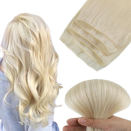 ABH AMAZINGBEAUTY HAIR Genius Weft Hair Extensions Human Hair Sew in Hair Extensions Real Human Hair Weft Extensions Hand Tied Virgin Hair 50G, #60 Platinum Blonde 20 Inch