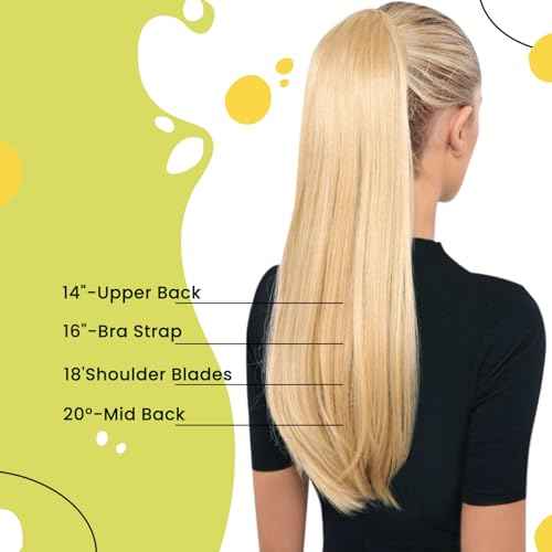 RUNATURE Ponytail Extension Human Hair, Real Hair Ponytail Extension Blonde, Straight Human Hair Ponytail, Remy Natural Hair Tangle Free, 14 Inch 70g #18P613 Ash Blonde Highlight Platinum Blonde