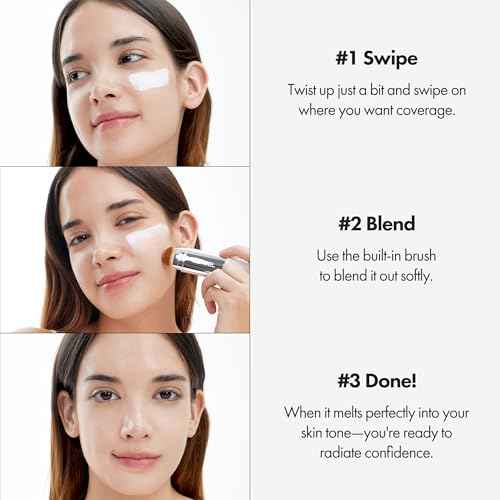 Blanc Cover Cream Stick V White - Korean Color-Changing Foundation Stick with Volufiline - Medium to Full Coverage Dewy Finish Base Makeup - Dual-Ended with Detachable Brush (202 Natural)