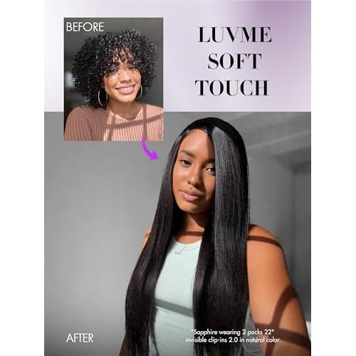 LUVME Invisible Clip in Hair Extensions, Yaki Straight Real Human Hair Remy Hair Clip ins for Women, Natural Human Hair, 14 inch 110g 6Pcs, Natural Black