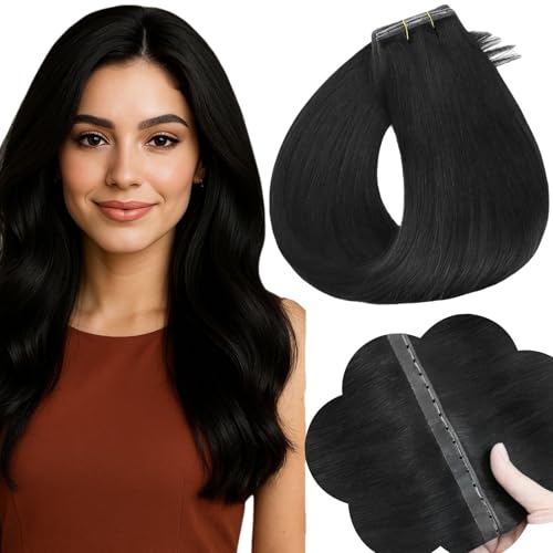 Full Shine Butterfly Weft Hair Extensions Remy Human Hair 22 Inch Genius Weft Extensions Real Hair Color Jet Black Invisible Pu Hole Weft Extensions Micro Ring Hair 50 Grams