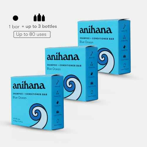 ANIHANA Shampoo and Conditioner Bar for Regular Normal Hair, Clean, Purifying, Natural, Healthy Look and Shine, Paraben Free, Blue Ocean, 2.29 oz