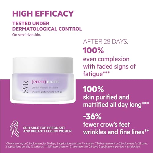 SVR PEPTI Biotic. Smoothing Retexturing Gel with 2% Peptides, Targets Pores for a Mattified, Refreshed Skin; Light, Non-Comedogenic, Suitable for Sensitive Skin. 1.7 fl oz