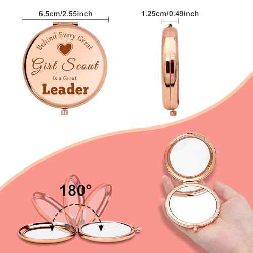 Scout Leader Gifts Compact Mirror Girl Power Gift Thank You Gifts for Girl Scout Christmas Birthday Gift for Master Scout Troop Appreciation Inspirational Gifts Leadership Gift Folding Makeup Mirror
